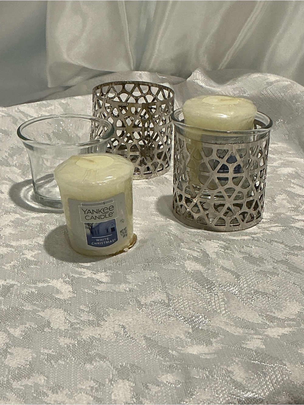 Yankee Candle Cream Votive Candles with Silver Filigree Holders